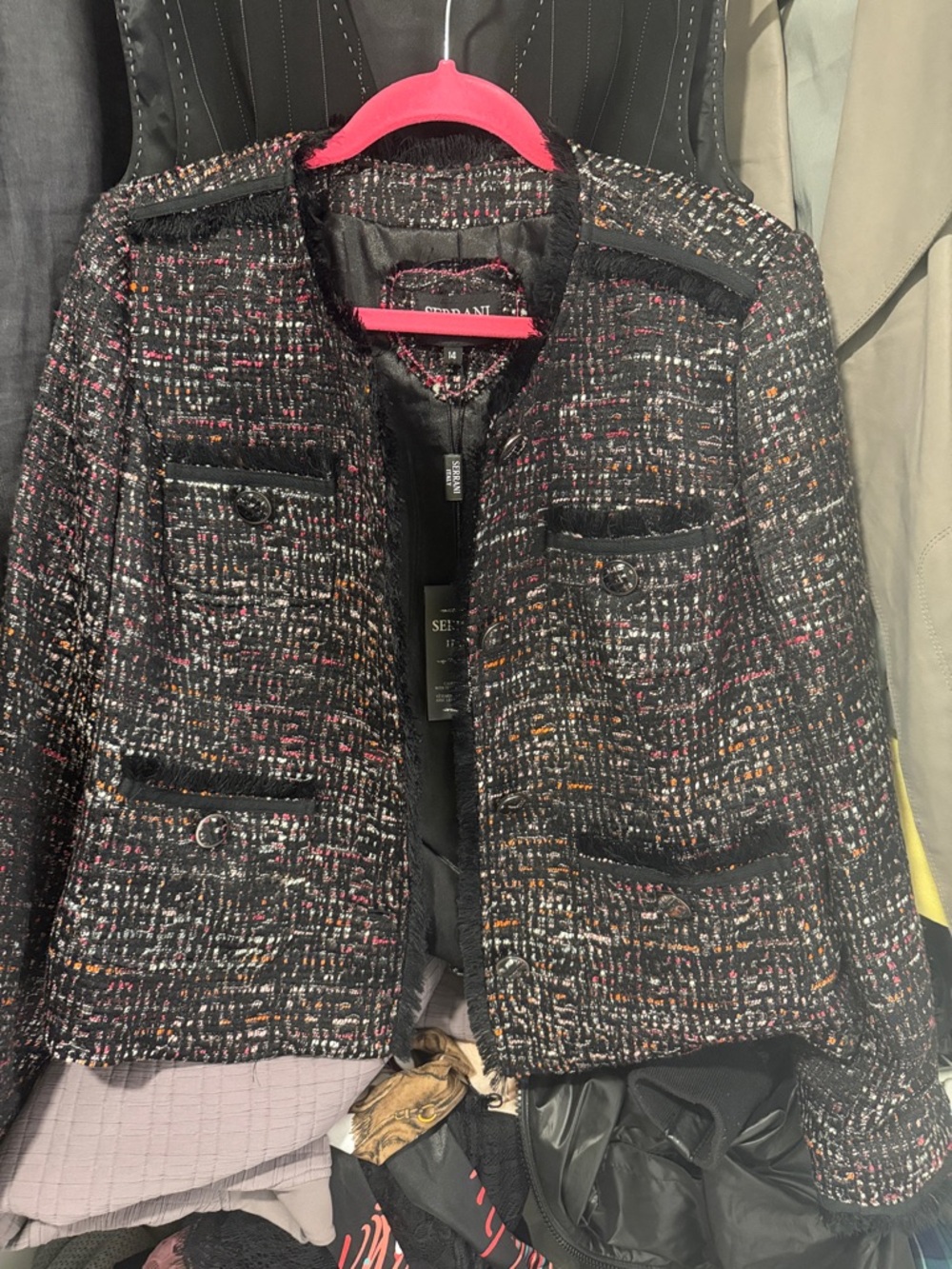Serrani Italy Black Tweed blazer with Multicolor Flecks nwt